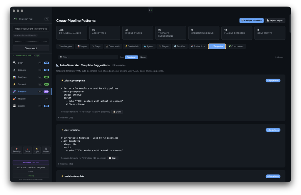 J2G — Cross-Pipeline Patterns: Auto-Generated Template Suggestions (.cleanup-template / .lint-template / .archive-template)