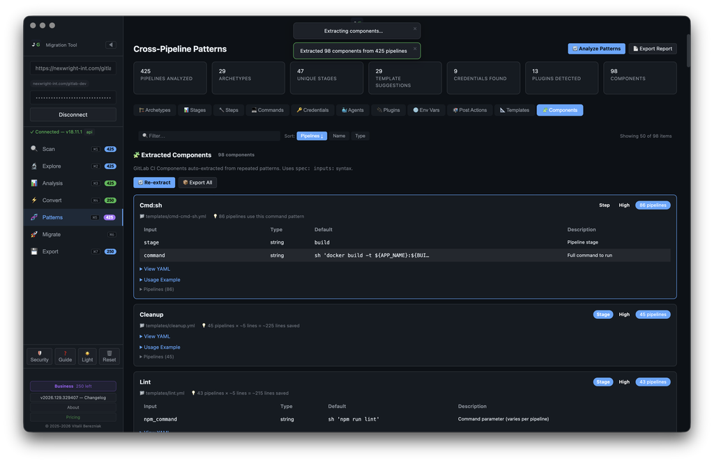 J2G — Cross-Pipeline Patterns: Components — extraction in progress overlay